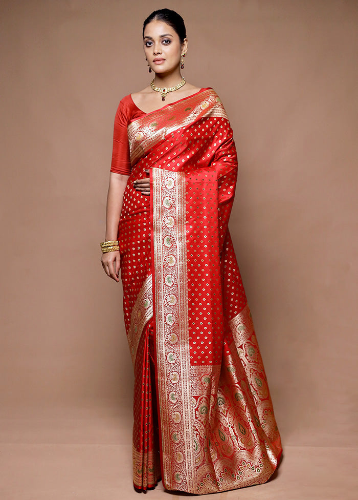 Red Banarasi Silk Saree With Blouse Piece Buy Cheap With Mastercard