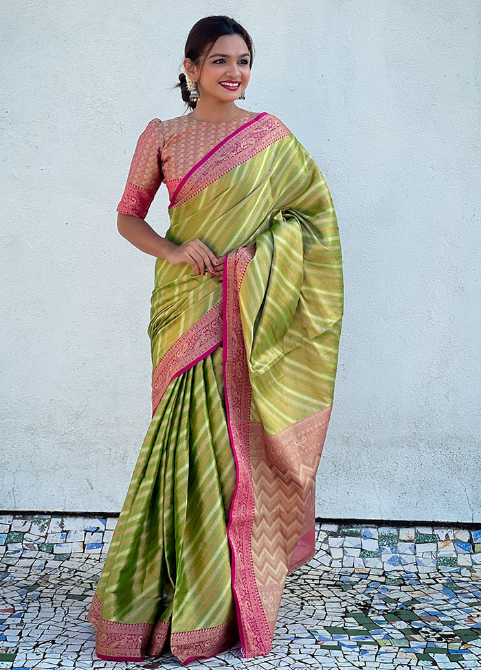 Green Spun Silk Saree With Blouse Piece Clearance Choice