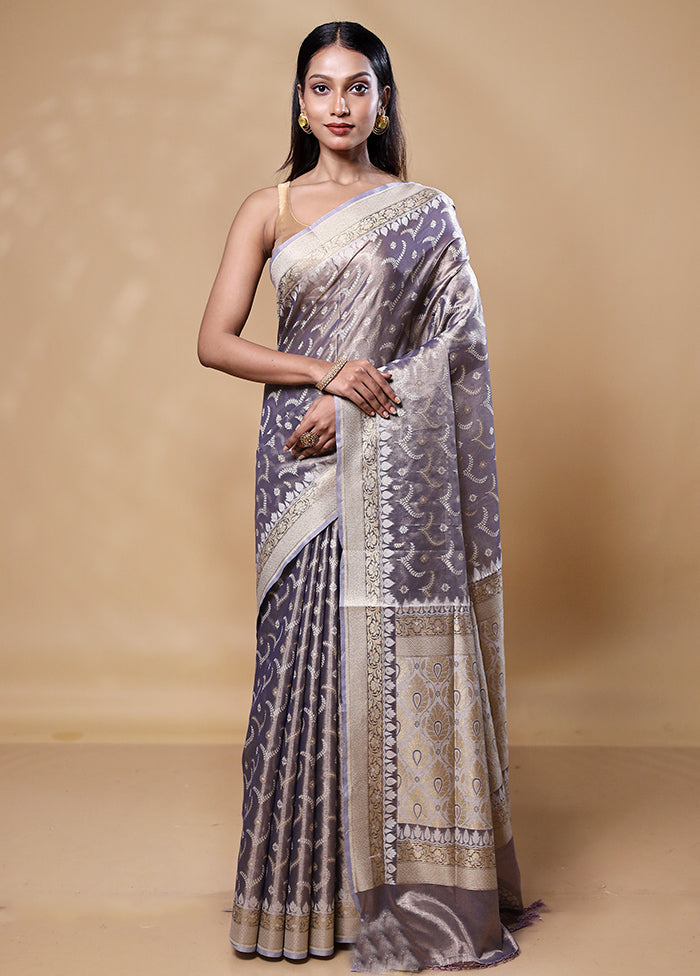 Grey Tissue Silk Saree With Blouse Piece Extremely Cheap Online