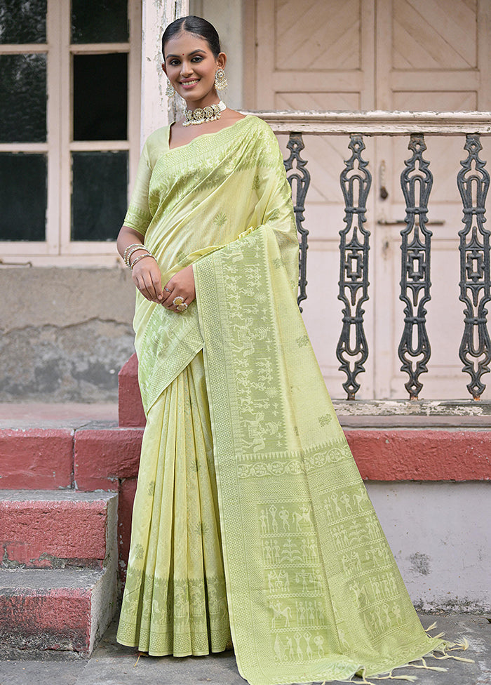 Light Green Spun Silk Saree With Blouse Piece Find Great For Sale