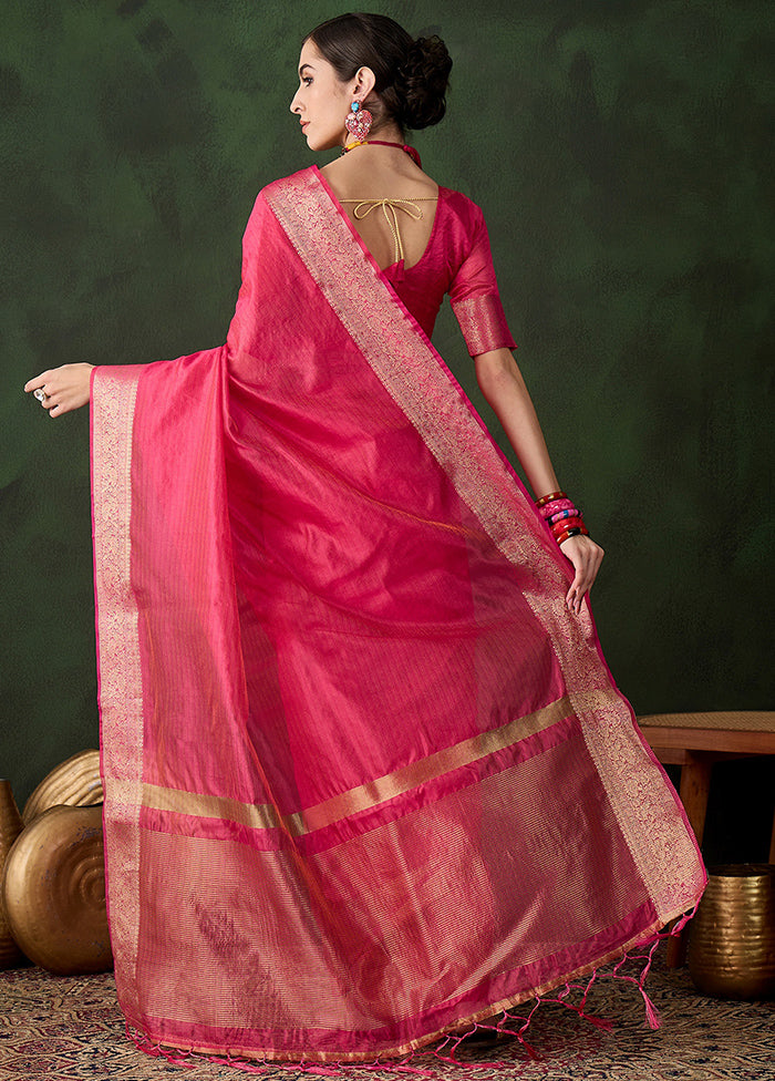 Pink Organza Saree With Blouse Piece 2025 Unisex