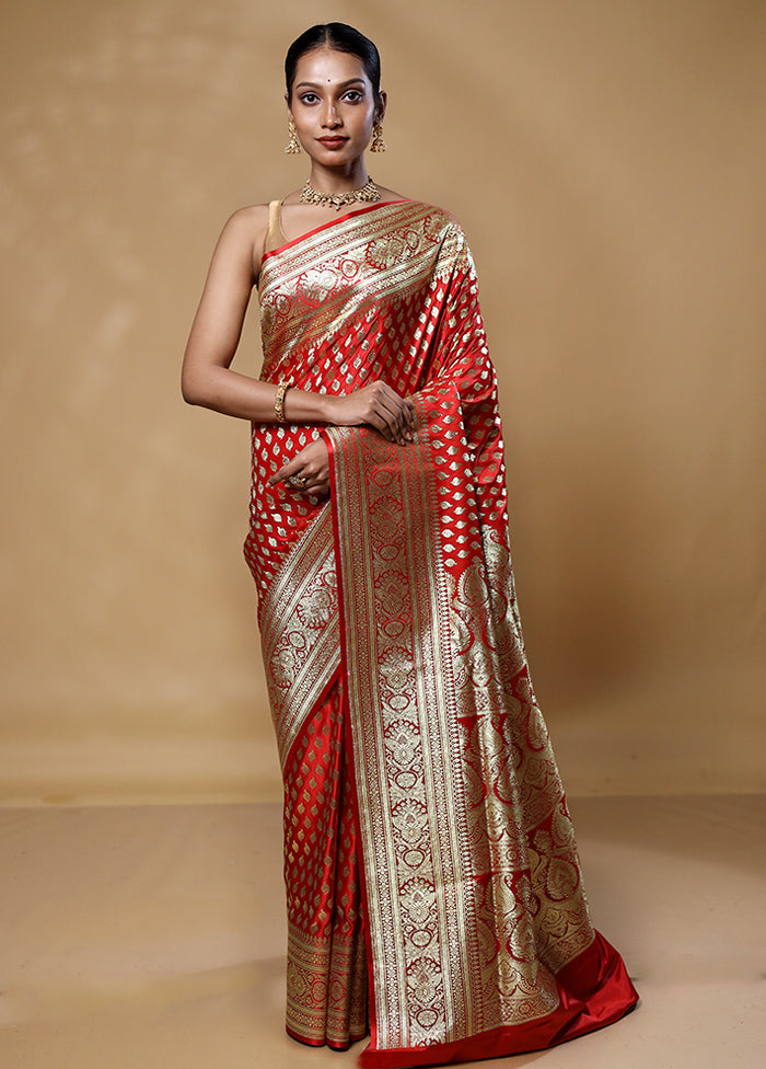 Red Banarasi Silk Saree With Blouse Piece Cheap Sale Shop