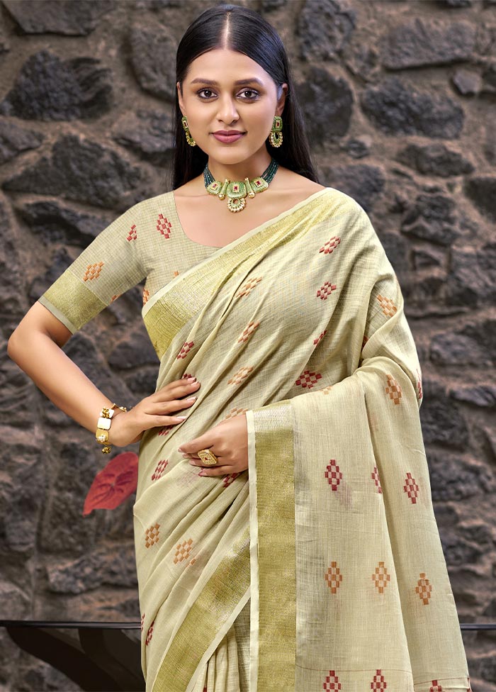 Cream Linen Silk Saree With Blouse Piece Low Pice Fee Shipping Cheap Online