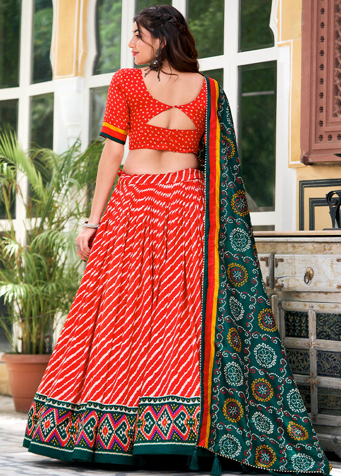 3 Pc Multicolor Silk Semi Stitched Lehenga Set Popular