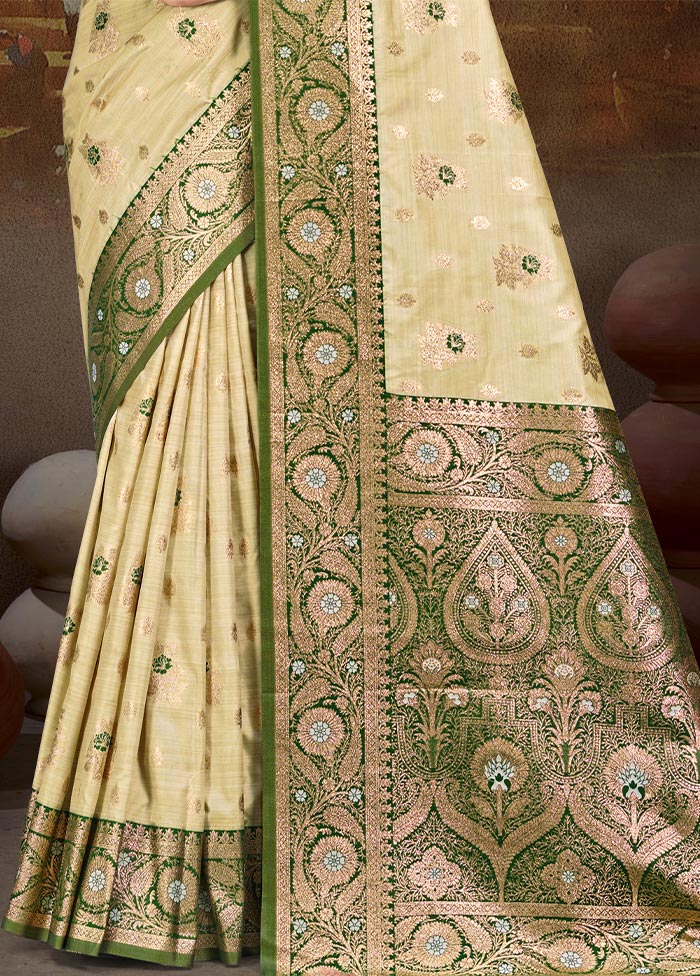 Beige Dupion Silk Saree With Blouse Piece Discount Footlocker Pictures