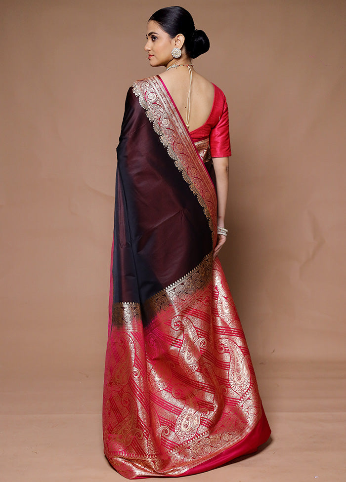 Wine Banarasi Silk Saree With Blouse Piece With Mastercard Cheap Online