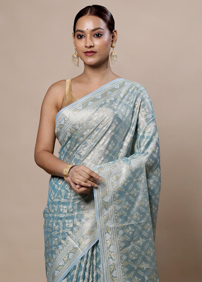 Blue Tissue Silk Saree With Blouse Piece Free Shipping Best