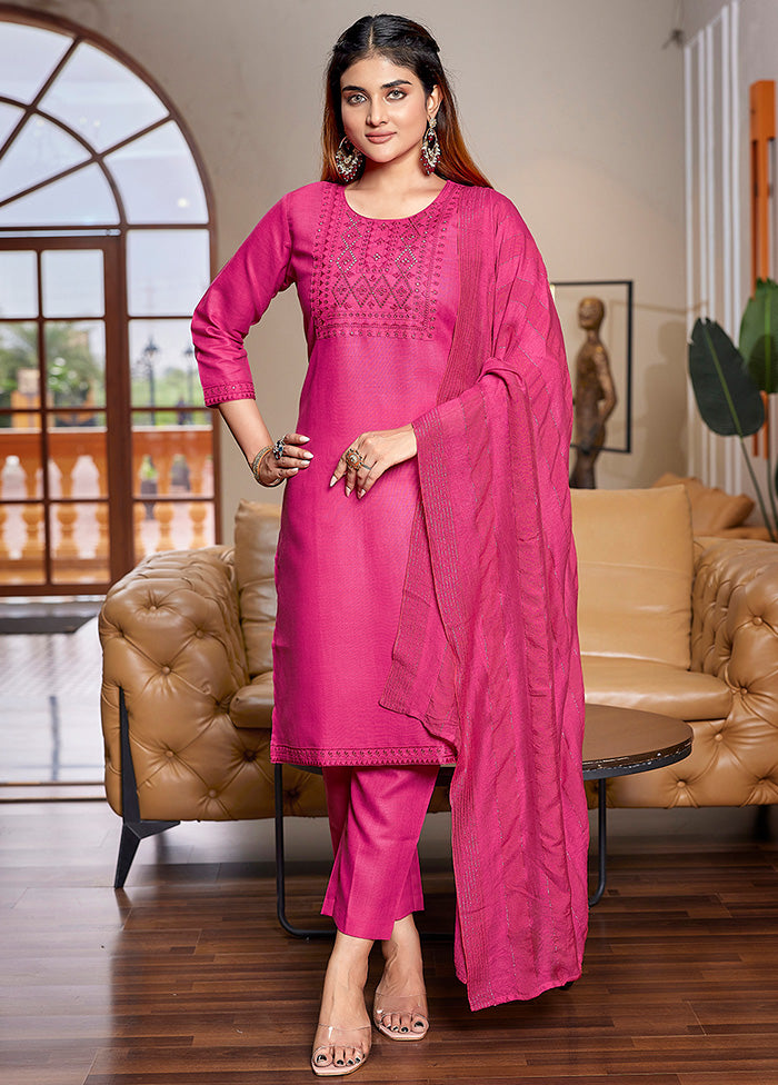 3 Pc Pink Readymade Cotton Suit Set Shipping Outlet Store Online