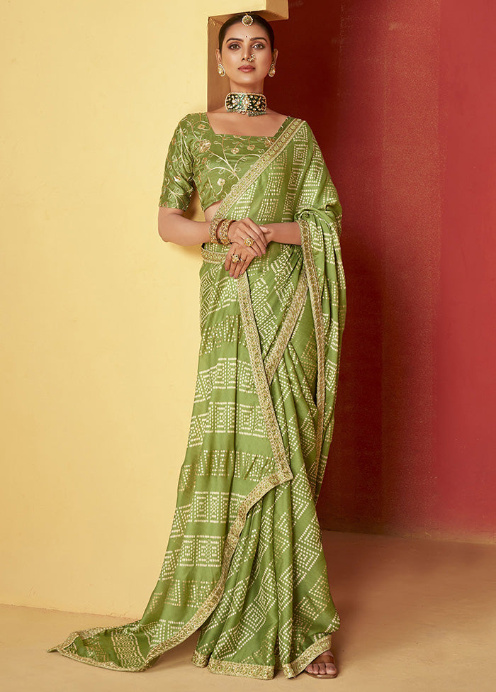 Green Chiffon Silk Saree With Blouse Piece Comfortable Cheap Pice