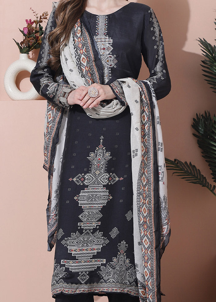 3 Pc Black Unstitched Silk Suit Set Outlet Cheap Quality