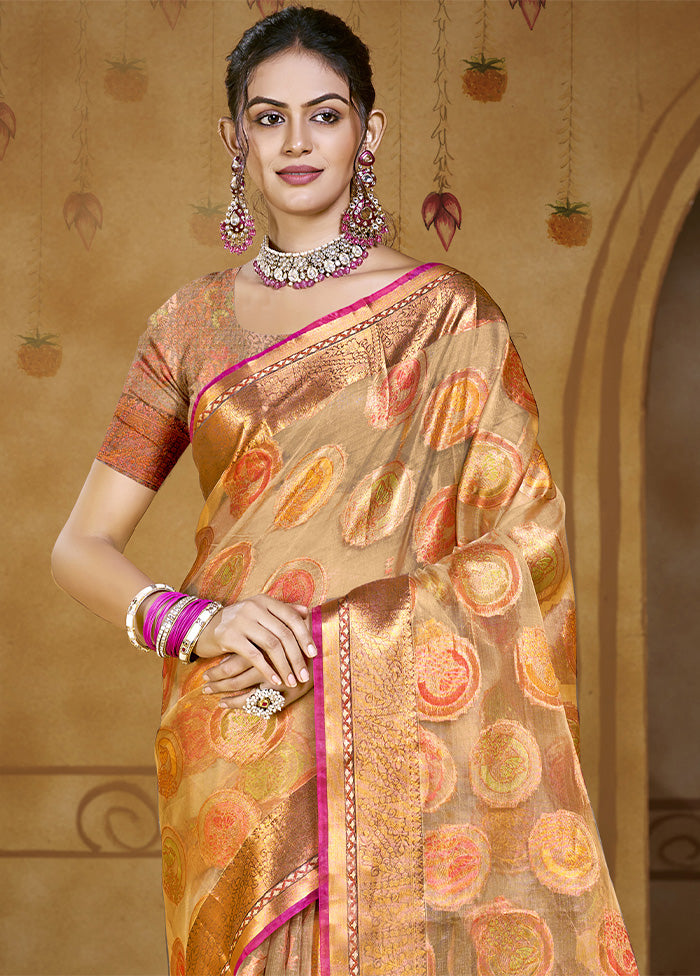 Brown Organza Saree With Blouse Piece Buy Cheap Reliable