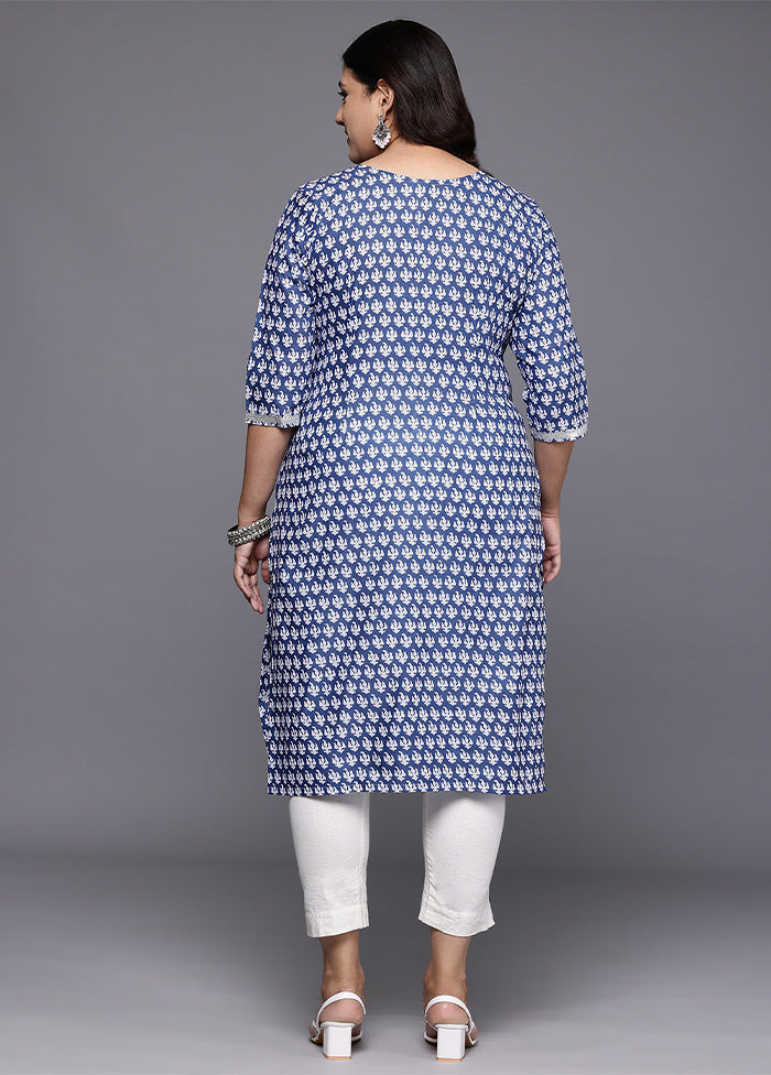 Blue Readymade Cotton Kurti Discount View