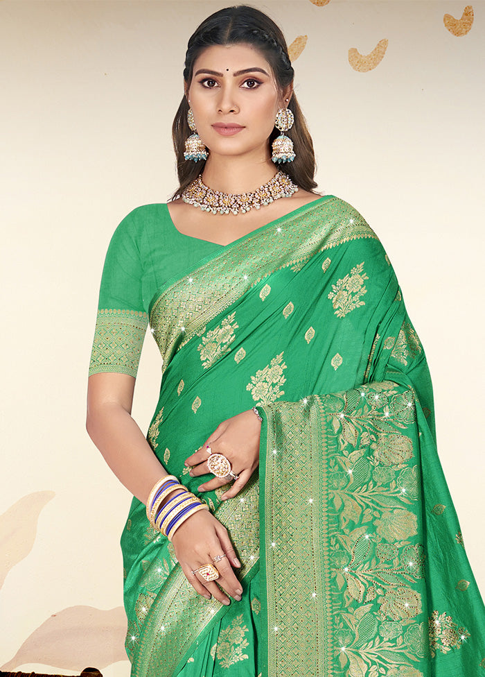 Green Spun Silk Saree With Blouse Piece Discount Classic