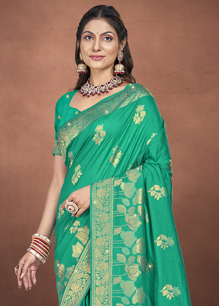 Green Spun Silk Saree With Blouse Piece Clearance Pick A Best