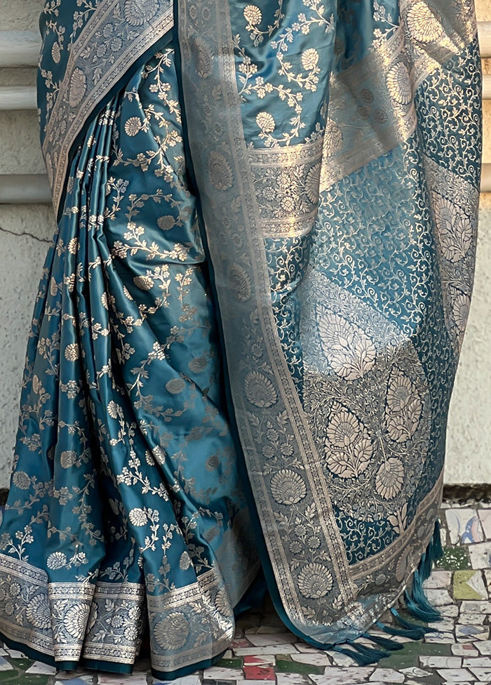 Blue Banarasi Silk Saree With Blouse Piece Sale Pre Order