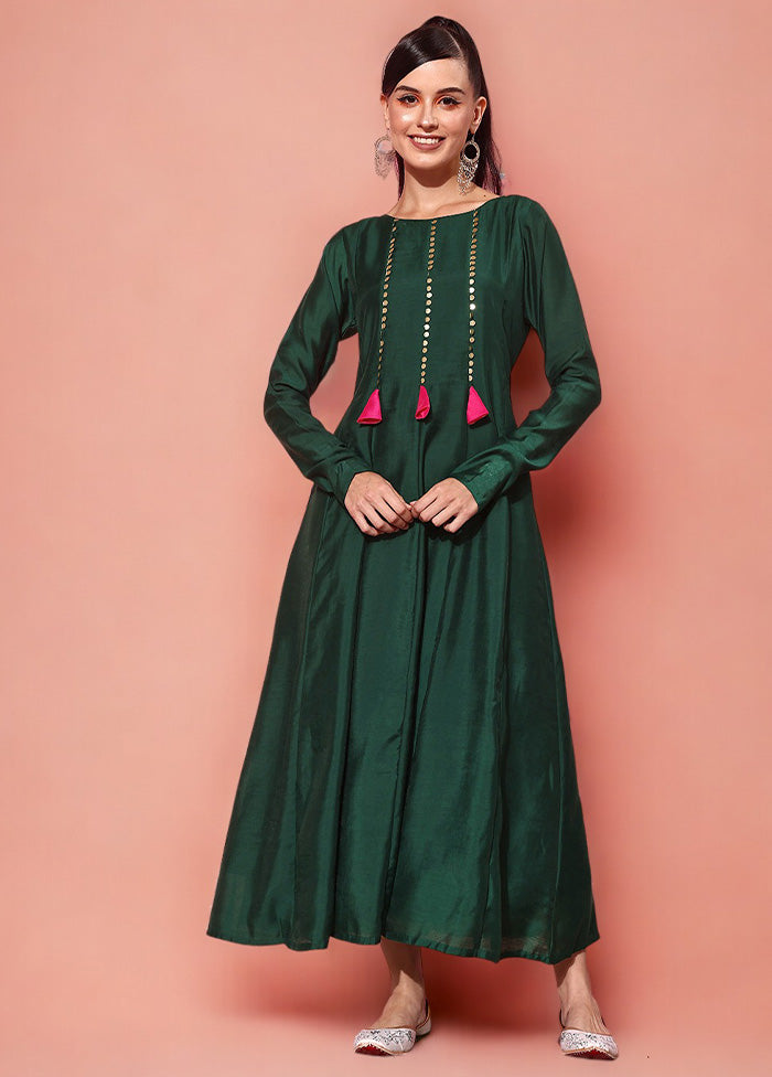 Green Readymade Chanderi Indian Dress Official Cheap Online