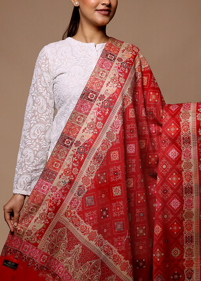 Red Butta Work With Zari Woven Border Shawl Hot Sale