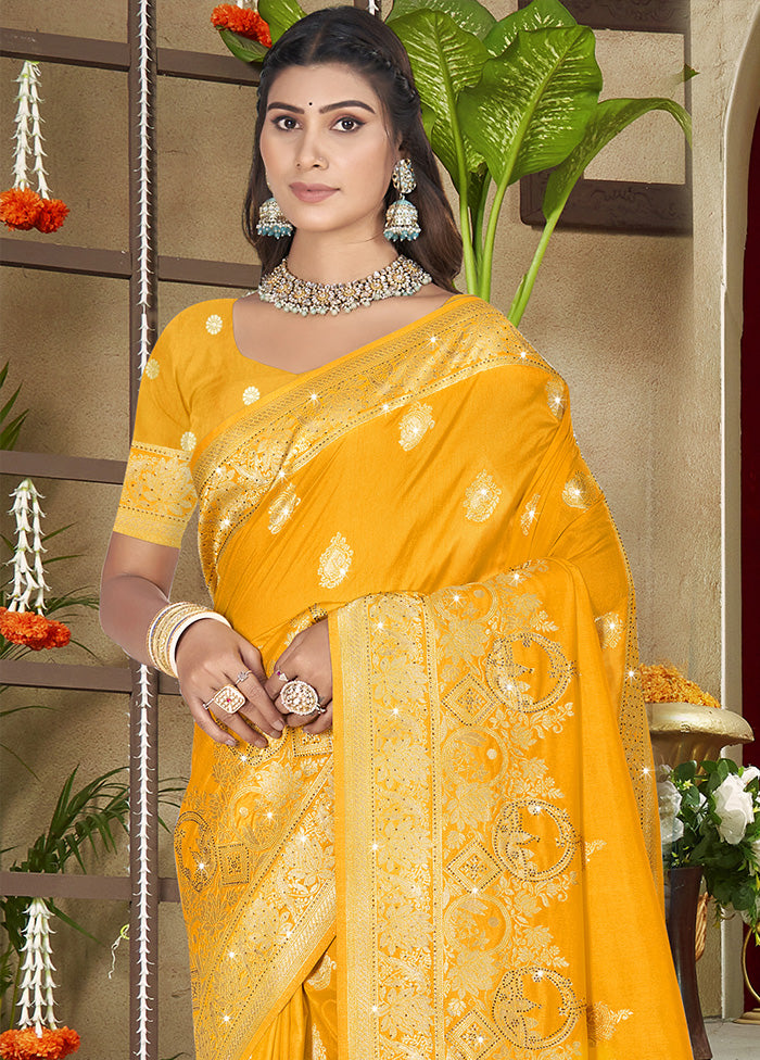 Yellow Spun Silk Saree With Blouse Piece Cheap Pice For Sale