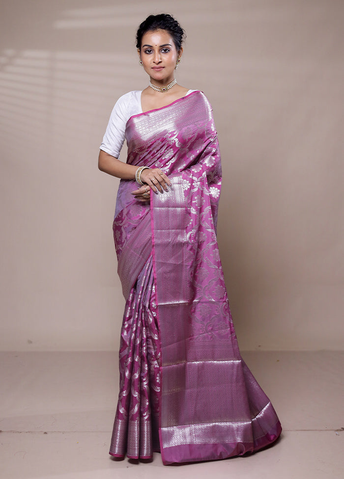 Purple Kora Silk Saree With Blouse Piece Cheap New Arrival