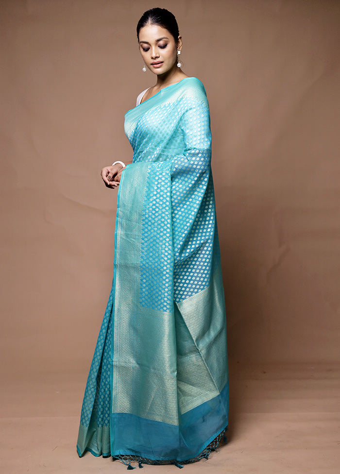 Blue Kora Silk Saree With Blouse Piece Fashionable Cheap Online