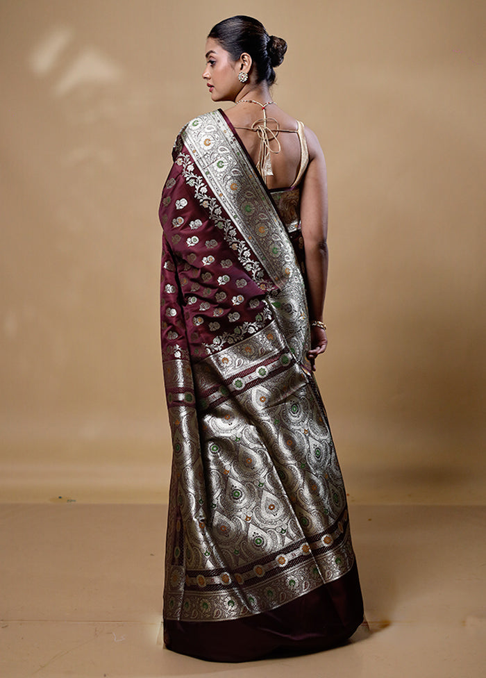 Brown Banarasi Silk Saree With Blouse Piece Sale Official