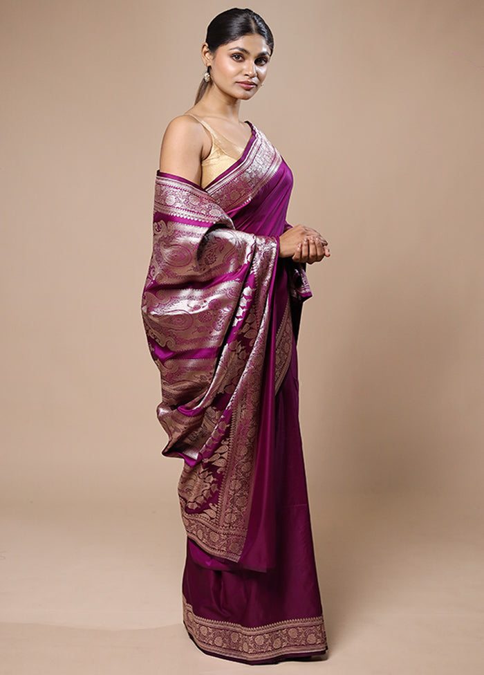 Purple Katan Silk Saree With Blouse Piece Countdown Package Cheap Pice