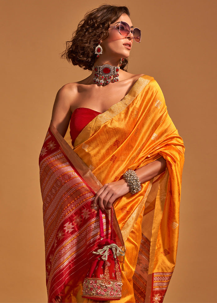 Mustard Spun Silk Saree With Blouse Piece Free Shipping 2025