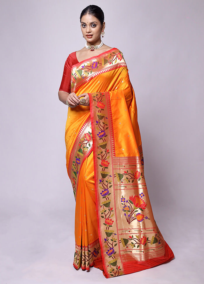 Yellow Katan Silk Saree With Blouse Piece With Credit Card Free Shipping