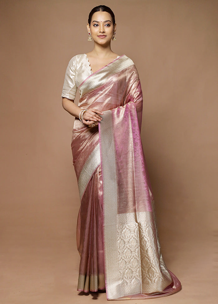 Pink Tissue Silk Saree With Blouse Piece Cheap Best