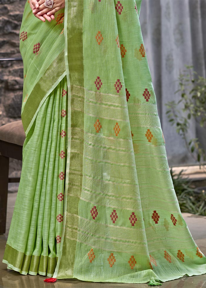 Green Linen Silk Saree With Blouse Piece For Sale Wholesale Pice