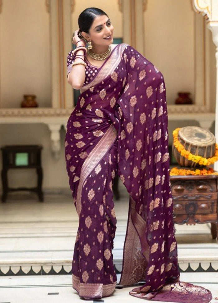 Purple Banarasi Silk Saree With Blouse Piece Clearance For Nice