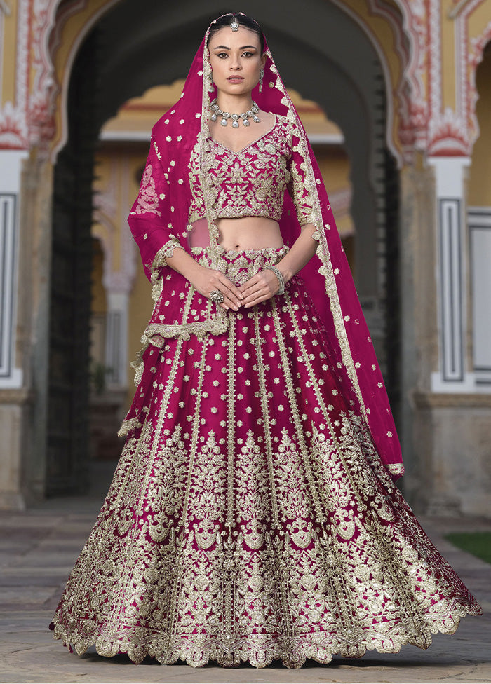 3 Pc Pink Net Semi Stitched Lehenga Set Free Shipping Classic