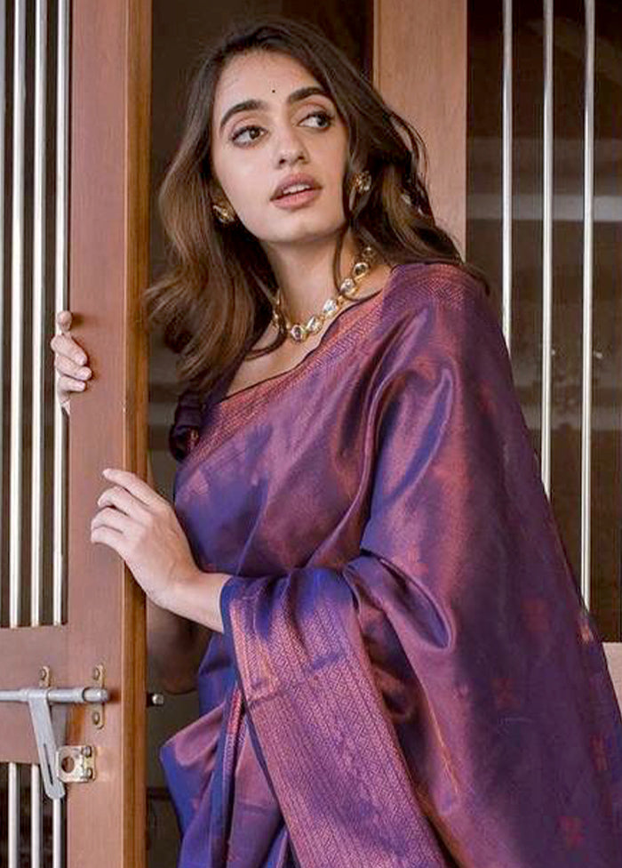 Purple Banarasi Silk Saree With Blouse Piece Discount Best Seller