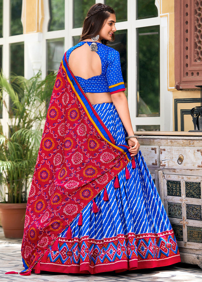 3 Pc Blue Silk Semi Stitched Lehenga Set Cheap Low Shipping