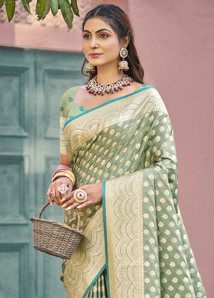 Green Spun Silk Saree With Blouse Piece Cheap Sale Supply