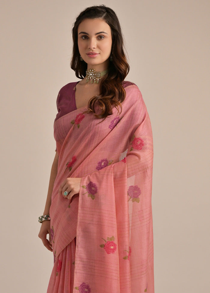 Pink Pure Cotton Saree With Blouse Piece Classic