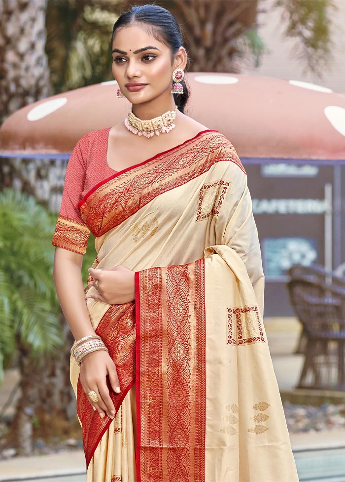 Cream Dupion Silk Saree With Blouse Piece Clearance Outlet