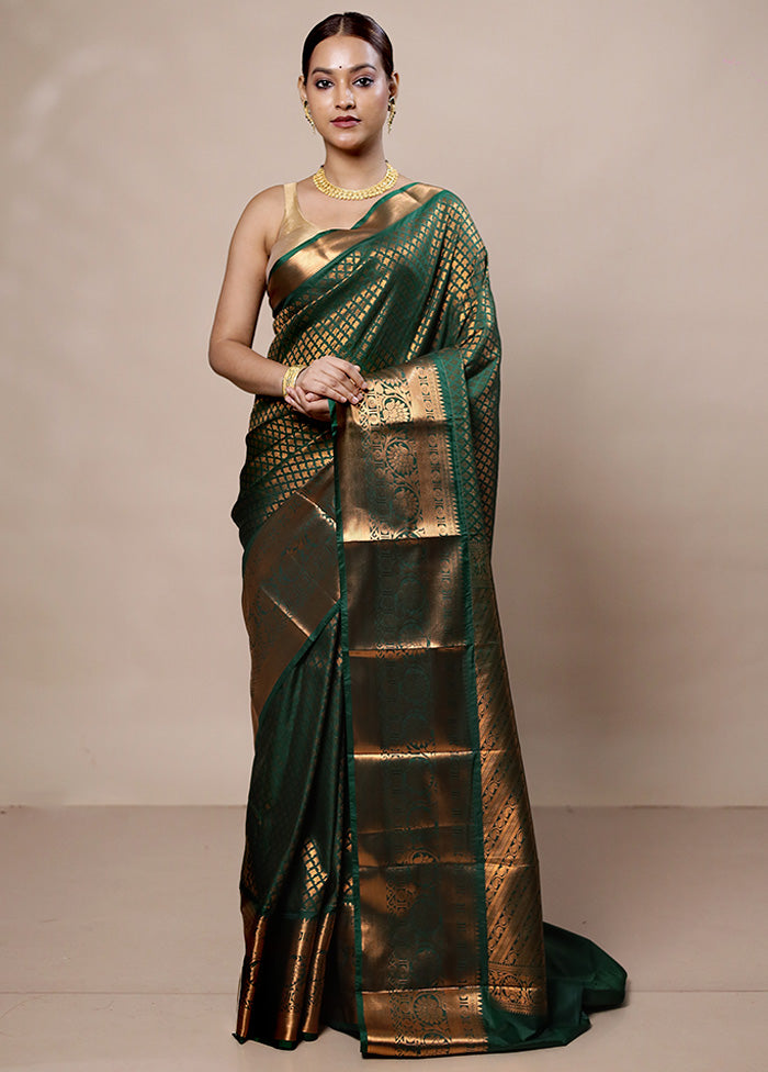 Green Kanjivaram Silk Saree With Blouse Piece Outlet Pay With Paypal