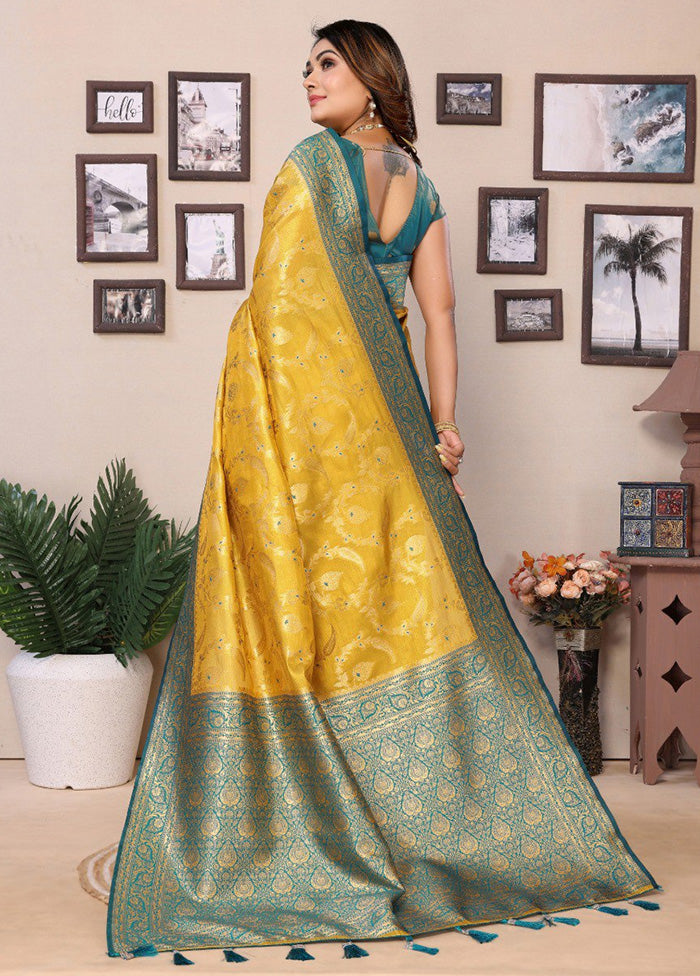 Yellow Spun Silk Saree With Blouse Piece Discount Best Place