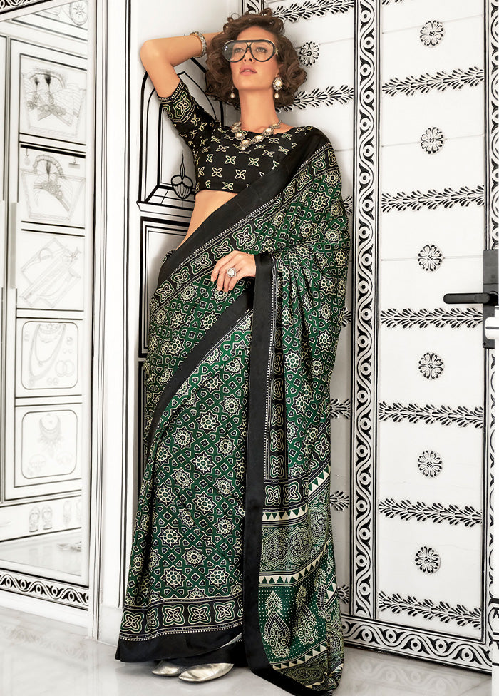 Green Satin Silk Saree With Blouse Piece Free Shipping View