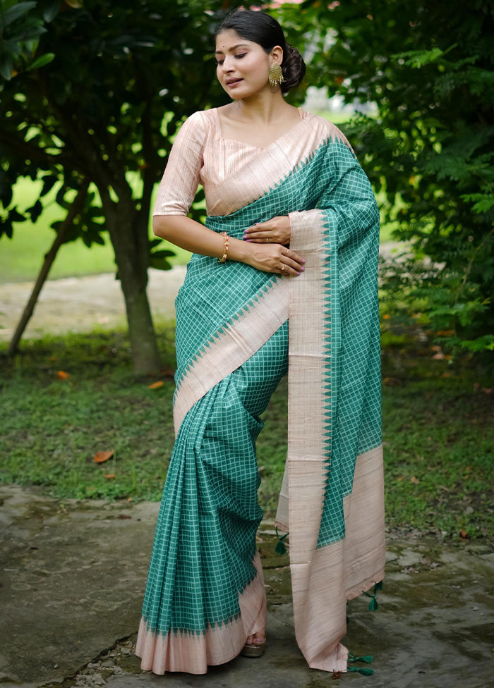 Sea Green Tussar Silk Saree With Blouse Piece From China Free Shipping Low Pice