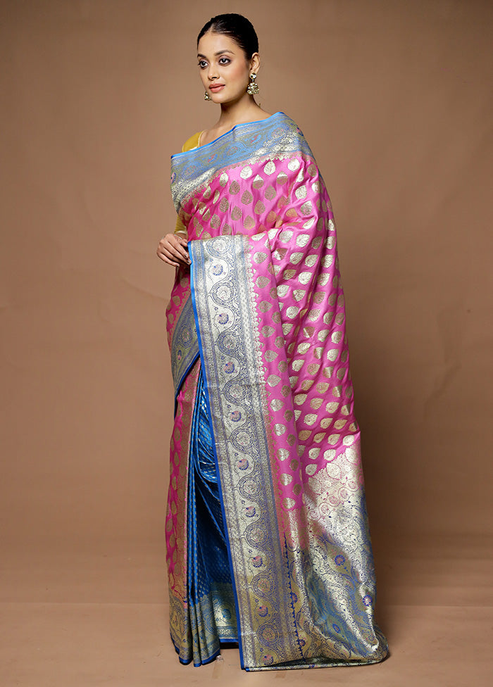 Pink Banarasi Silk Saree With Blouse Piece Countdown Package Cheap Online