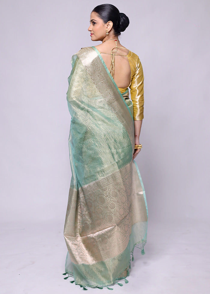 Green Crushed Tissue Silk Saree With Blouse Piece Discount Hot Sale