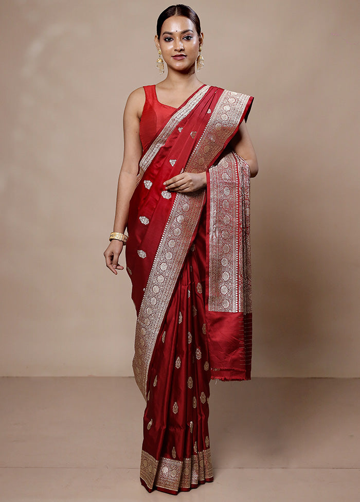 Maroon Handloom Banarasi Pure Silk Saree With Blouse Piece Cheap With Paypal