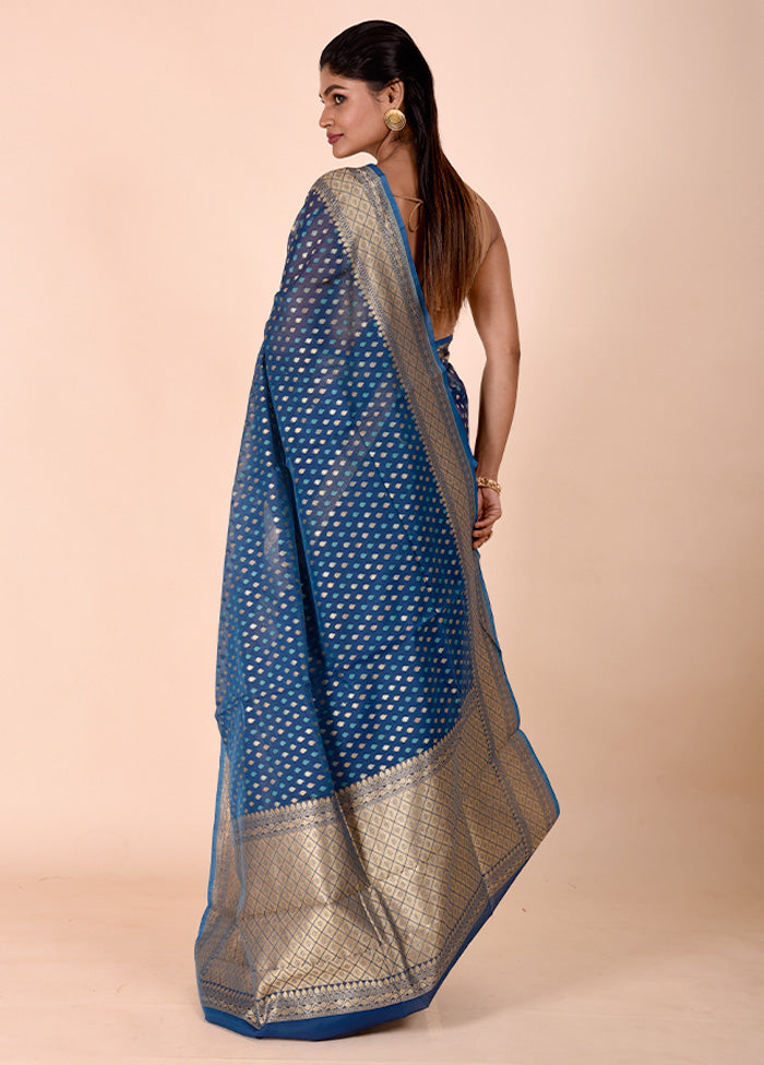 Blue Kora Silk Saree With Blouse Piece Sale Wiki