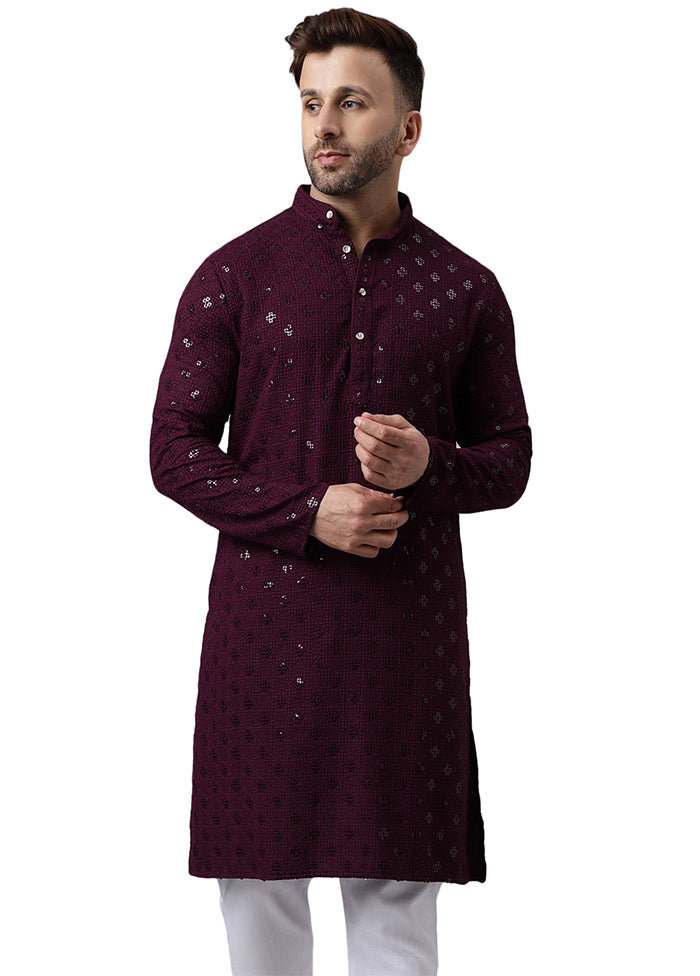 Maroon Silk Embroidered Kurta Cheap 100% Original