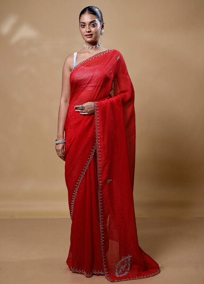 Red Silk Saree With Blouse Piece Outlet New