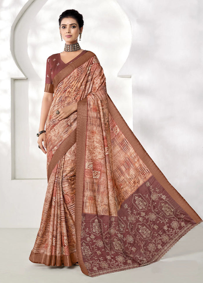 Brown Spun Silk Saree With Blouse Piece Shop Offer For Sale