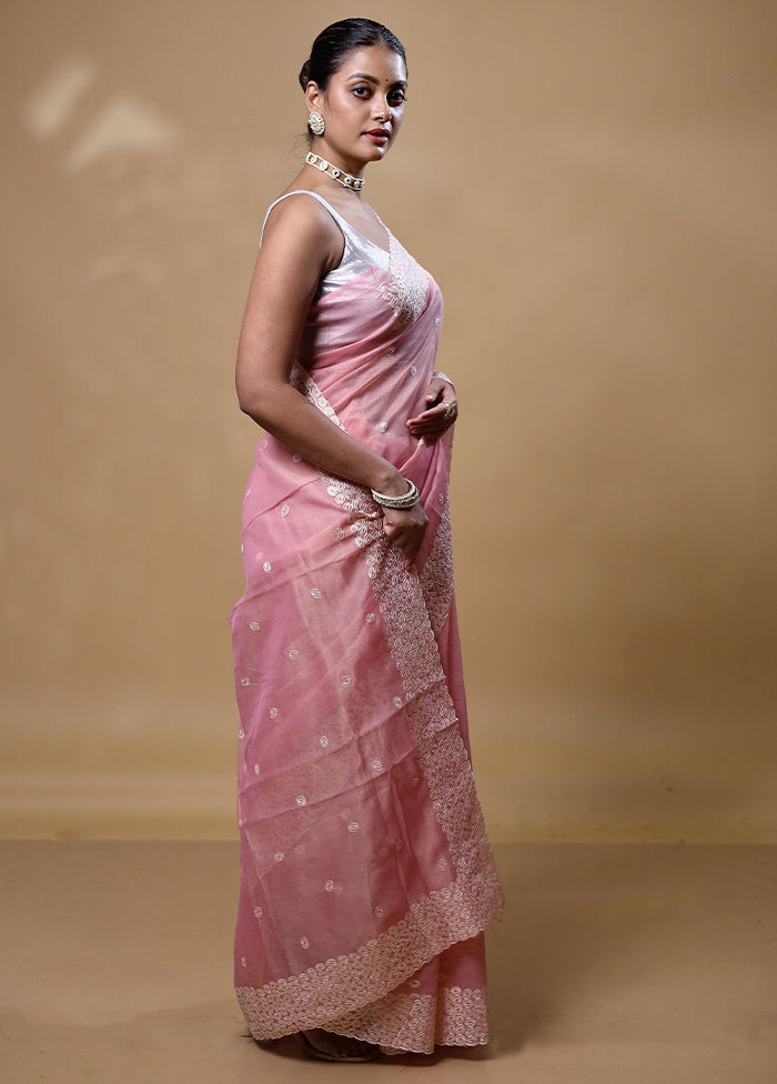 Pink Organza Saree With Blouse Piece Cost Cheap Online