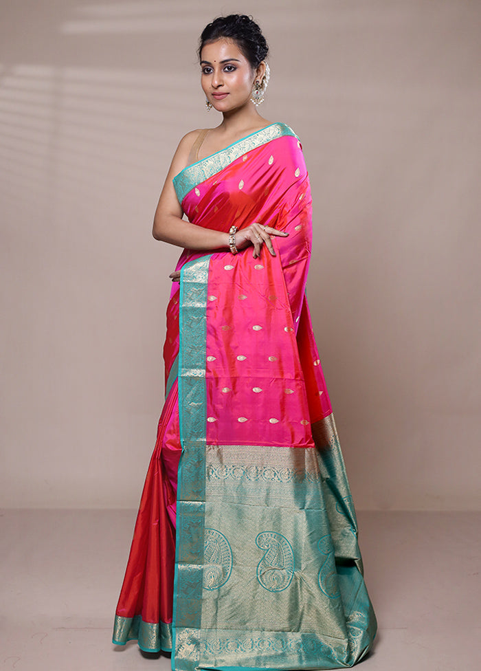 Pink Handloom Kanjivaram Pure Silk Saree With Blouse Piece Discount Original